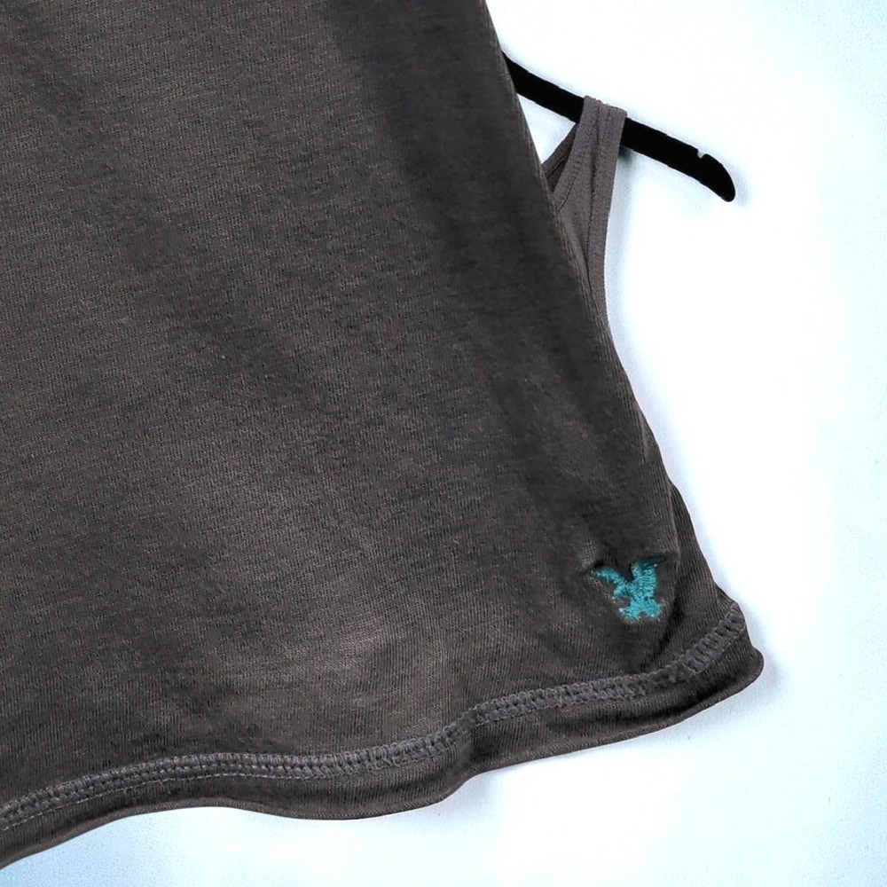 American Eagle Y2K Racerback Tank Top Womens Medium Gray Cotton Modal Ruched - Picture 4 of 12